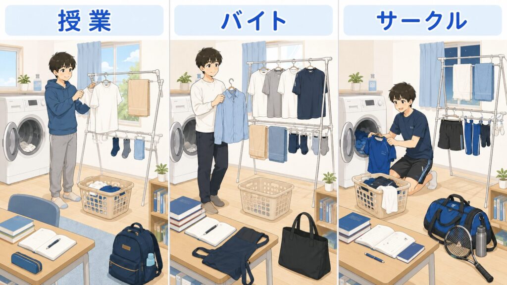 大学生が授業、バイト、サークルの予定に合わせて洗濯するタイミング