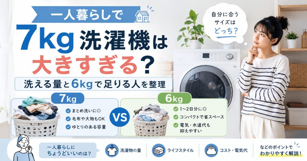 一人暮らしで7kg洗濯機は大きすぎる？洗える量と6kgで足りる人を整理