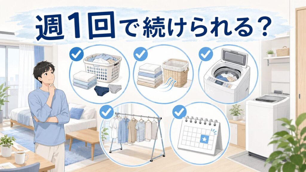 一人暮らしの洗濯を週1回で続けられるか確認する判断項目