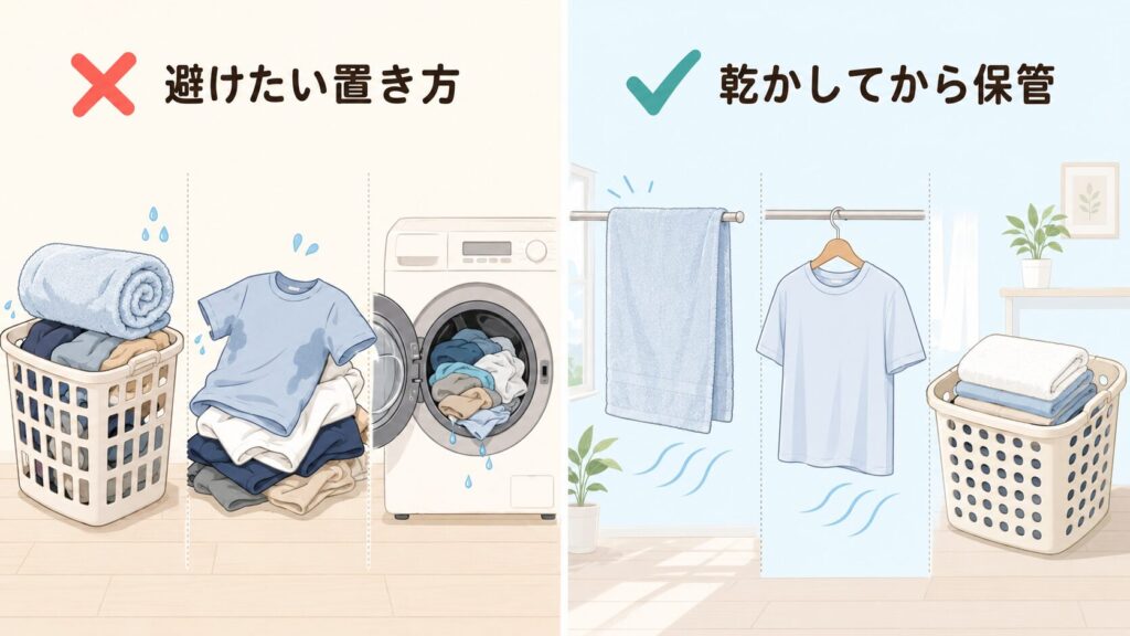 夏の洗濯物で避けたい置き方と乾かしてから保管する方法