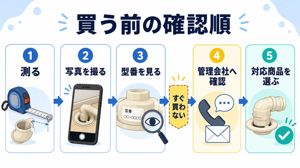 賃貸で洗濯機エルボを購入する前の測定、撮影、管理会社確認の順番