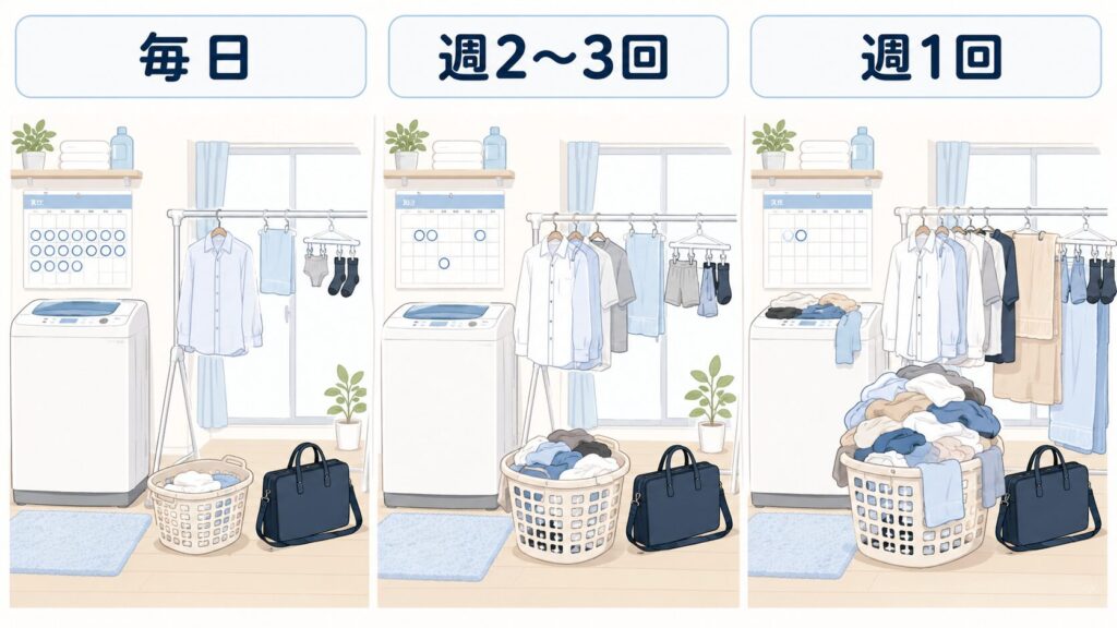 社会人の一人暮らしに合う洗濯頻度を毎日、週2〜3回、週1回で比較
