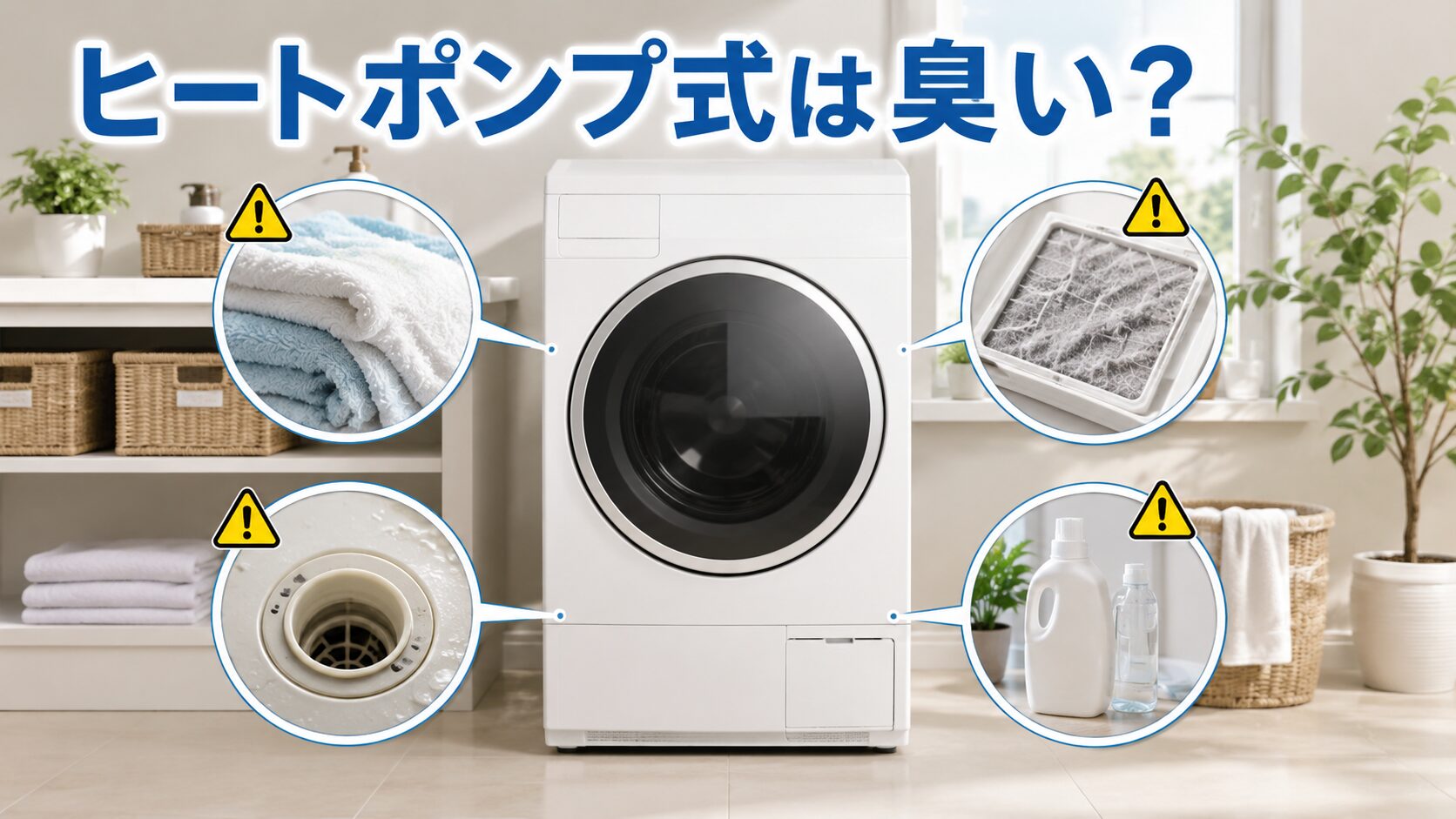 ドラム式洗濯機のヒートポンプ式で臭いがする原因を表すアイキャッチ画像