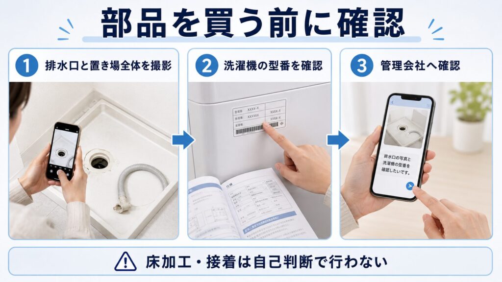 賃貸で洗濯機の排水口を撮影し、型番を確認して管理会社へ連絡する手順